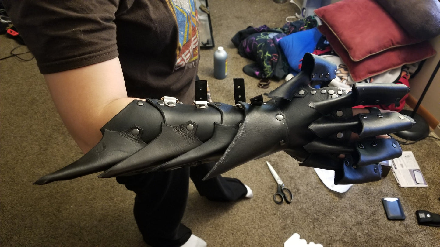 Black Spikey All Leather Hand Claws and Dragon Bracers COMBO SET