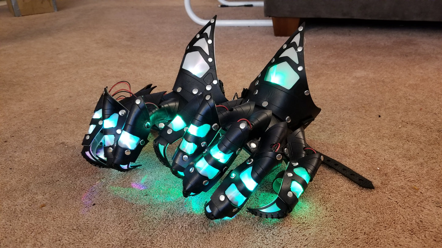 Dragon Leather Articulated Claws and Bracers with Glowing LEDs