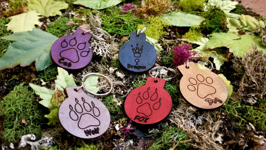 Animal Furry Paw Print Variety Leather Keychain Fob