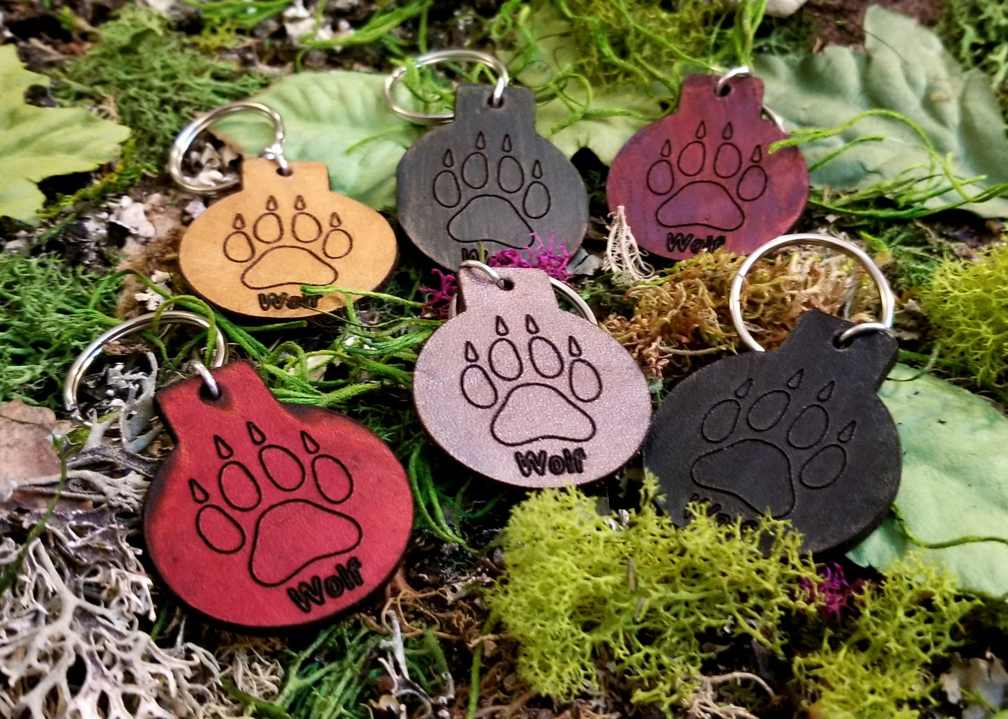 Animal Furry Paw Print Variety Leather Keychain Fob