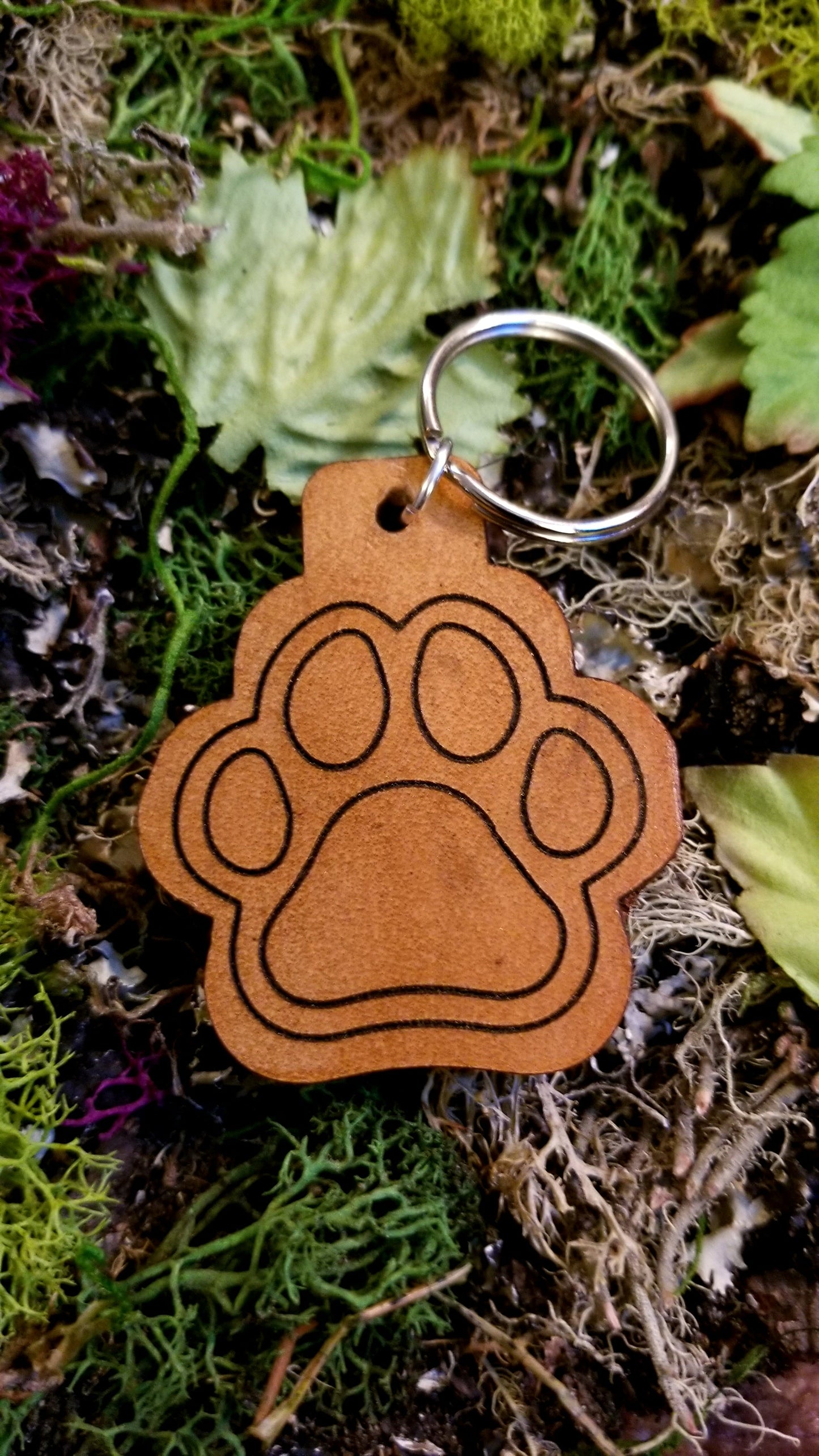 Various Leather Pawprint Keychains Fobs