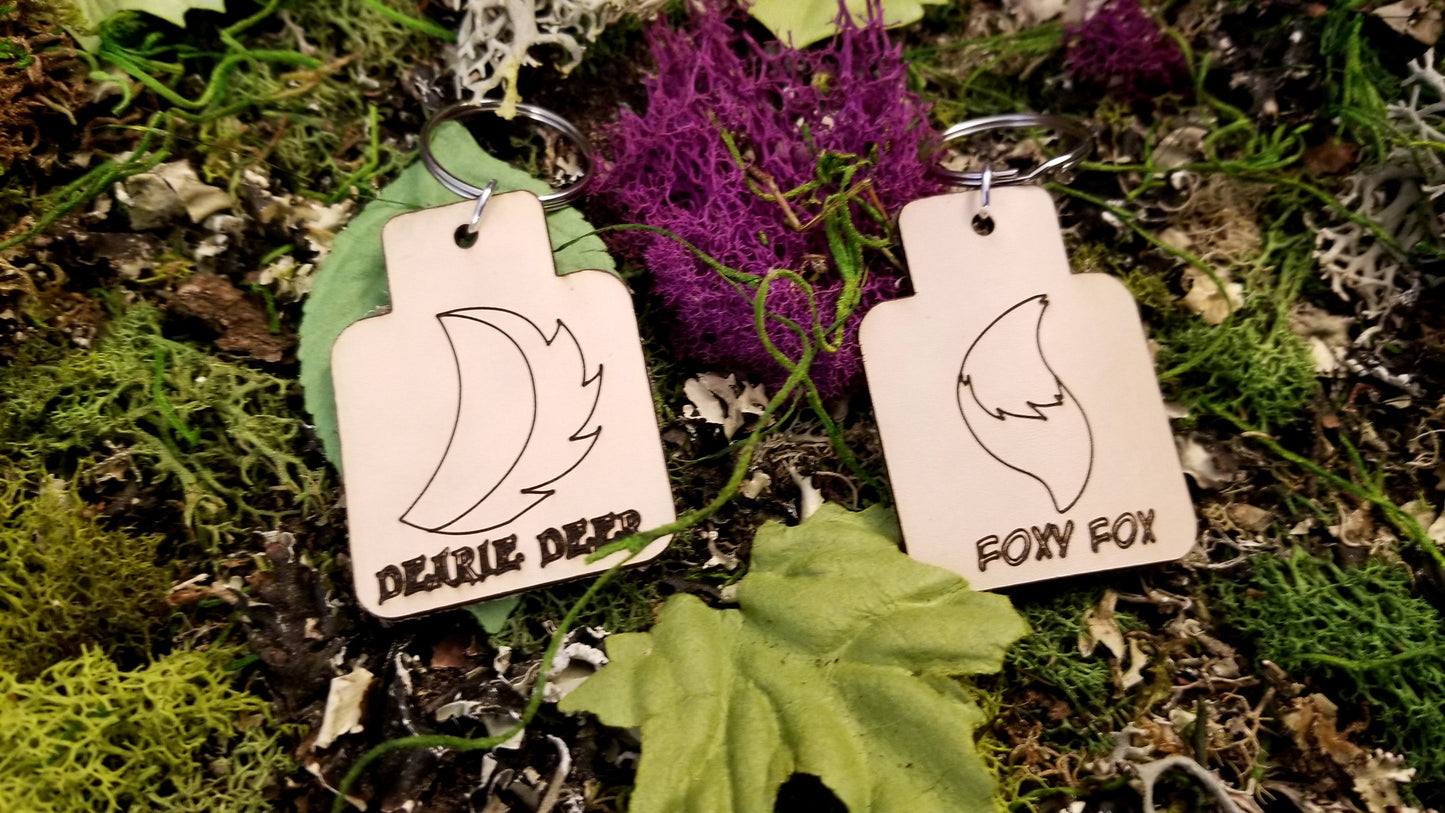 Animal Furry Tails & Funny Nick Names Leather Keychains Fobs