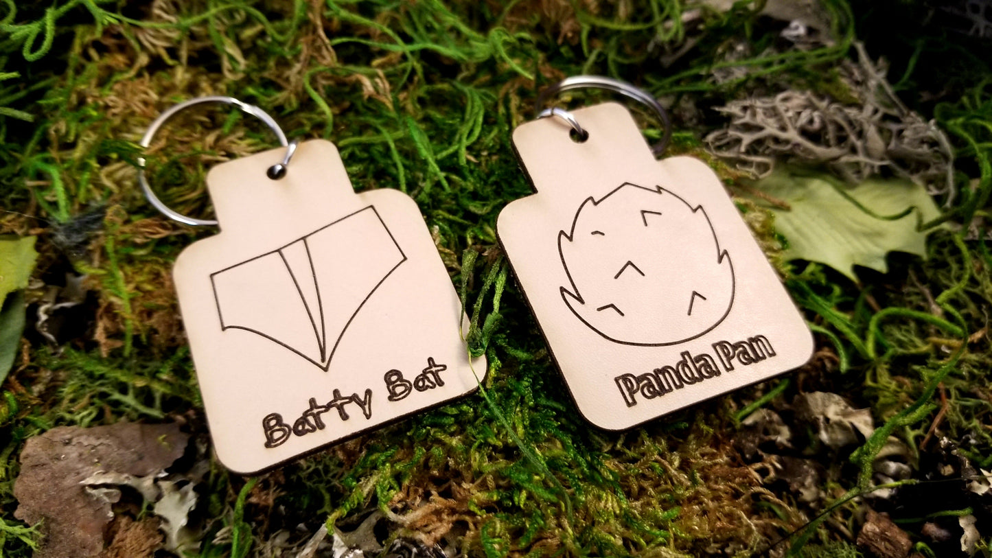 Animal Furry Tails & Funny Nick Names Leather Keychains Fobs