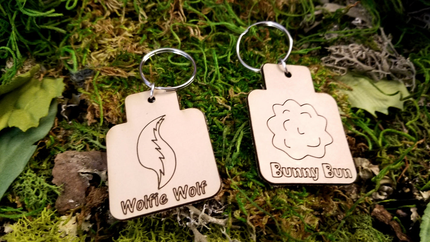 Animal Furry Tails & Funny Nick Names Leather Keychains Fobs