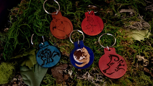 Various Leather Keychains Fobs, Animal Collection