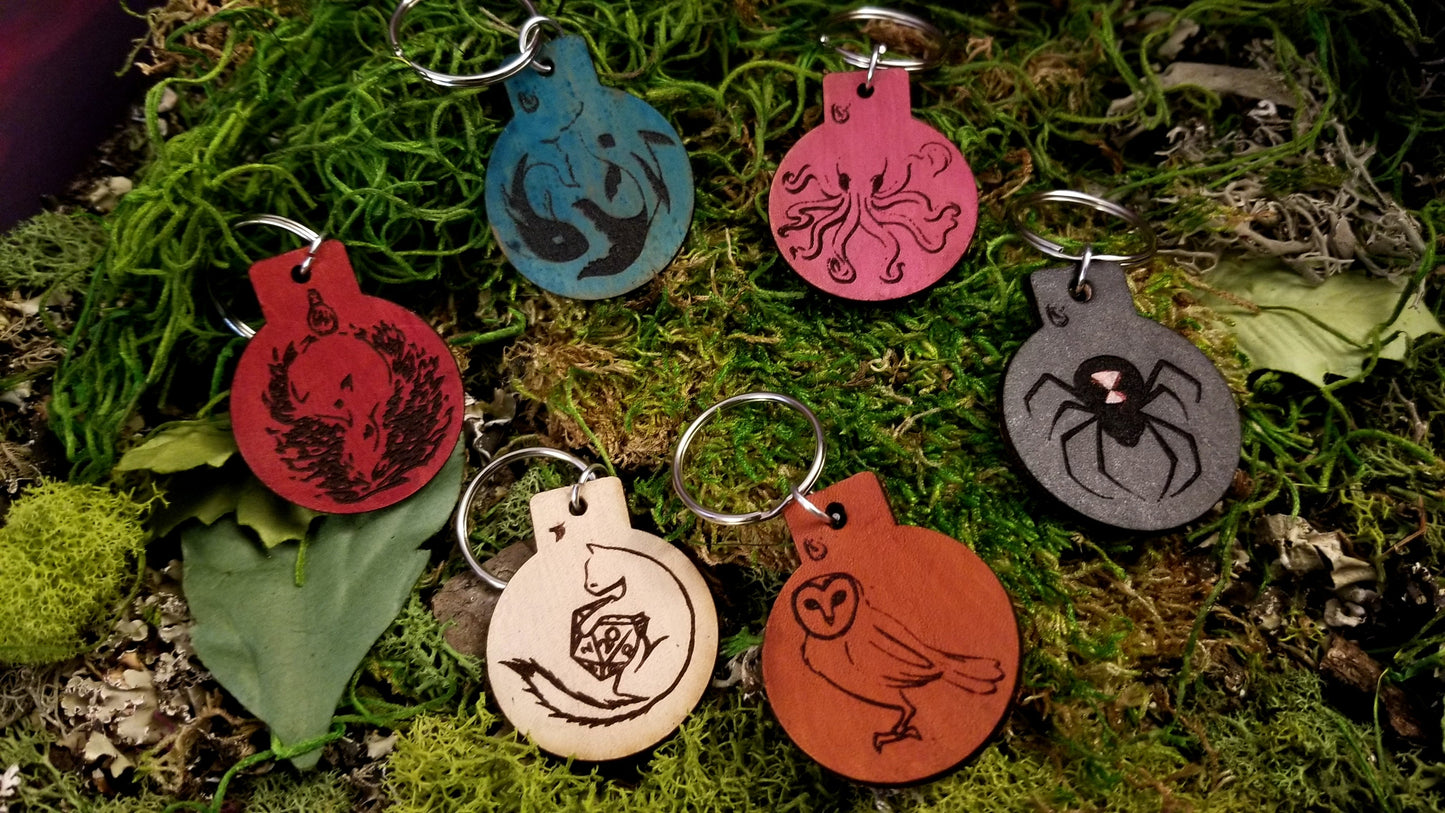 Various Leather Keychains Fobs, Animal Collection