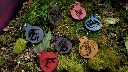 Various Leather Keychains Fobs, Dragon Collection