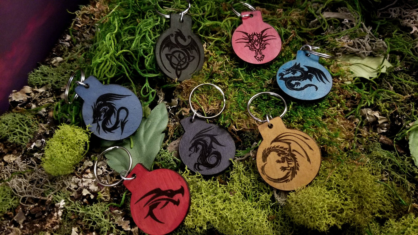 Various Leather Keychains Fobs, Dragon Collection