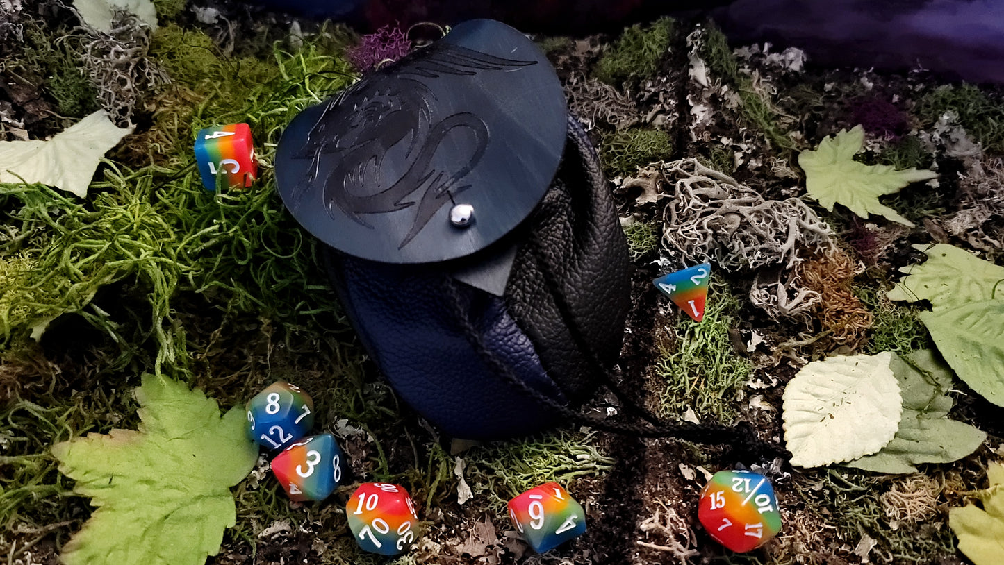 Small Leather Blue Spikey Dragon Dice Bag GLOW in the DARK