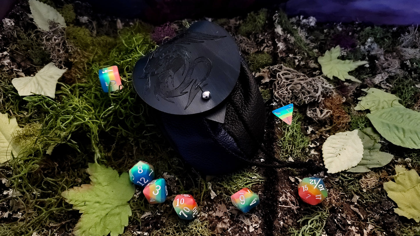 Small Leather Blue Spikey Dragon Dice Bag GLOW in the DARK