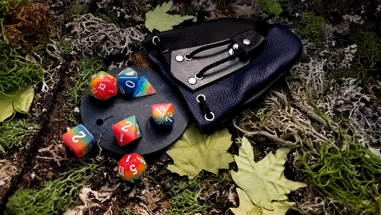 Small Leather Blue Spikey Dragon Dice Bag GLOW in the DARK