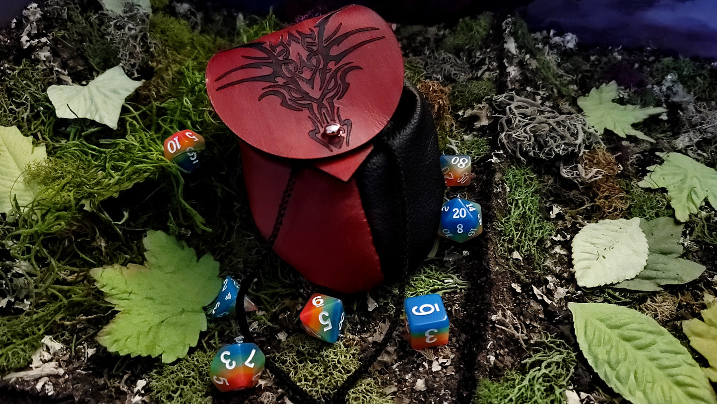 Small Leather Dragon Head Dice Bag GLOW in the DARK