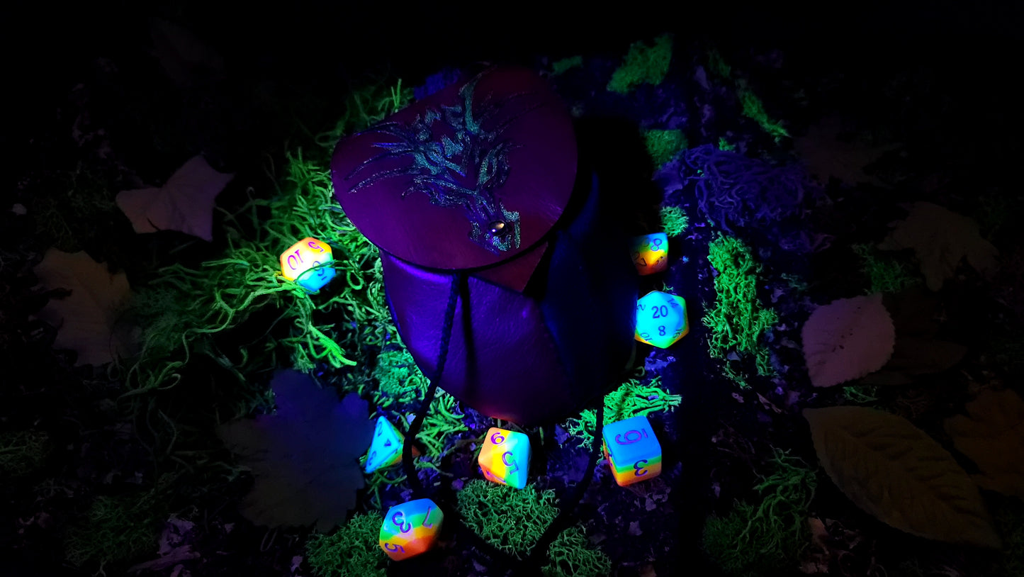 Small Leather Dragon Head Dice Bag GLOW in the DARK
