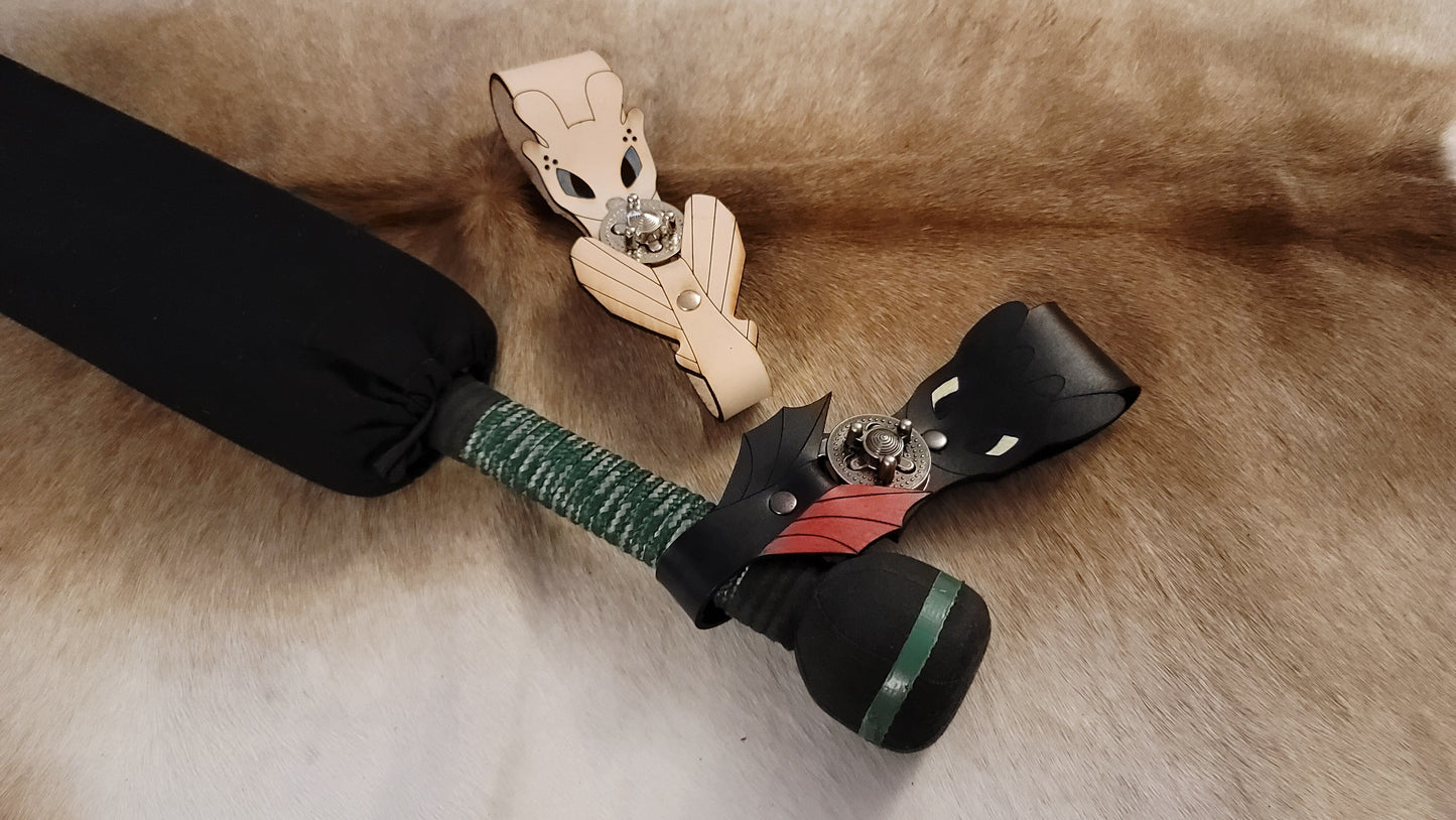 Leather Lasered Toothless & Lightfury Frogs (Sword Sheath Scabbard Holder Holster)