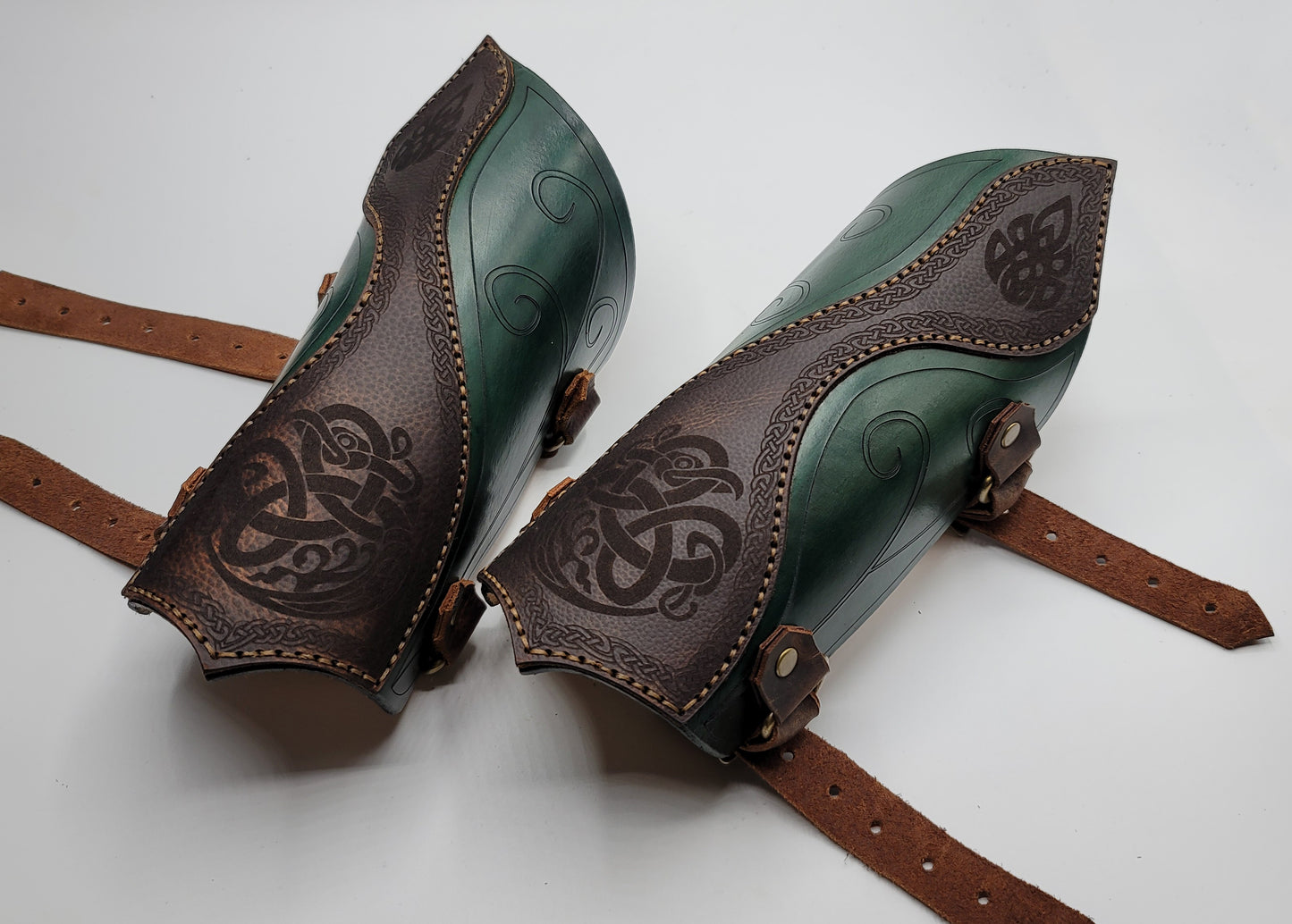 Leather Celtic Elf Elvin Bracers, Arm Guards Gauntlets