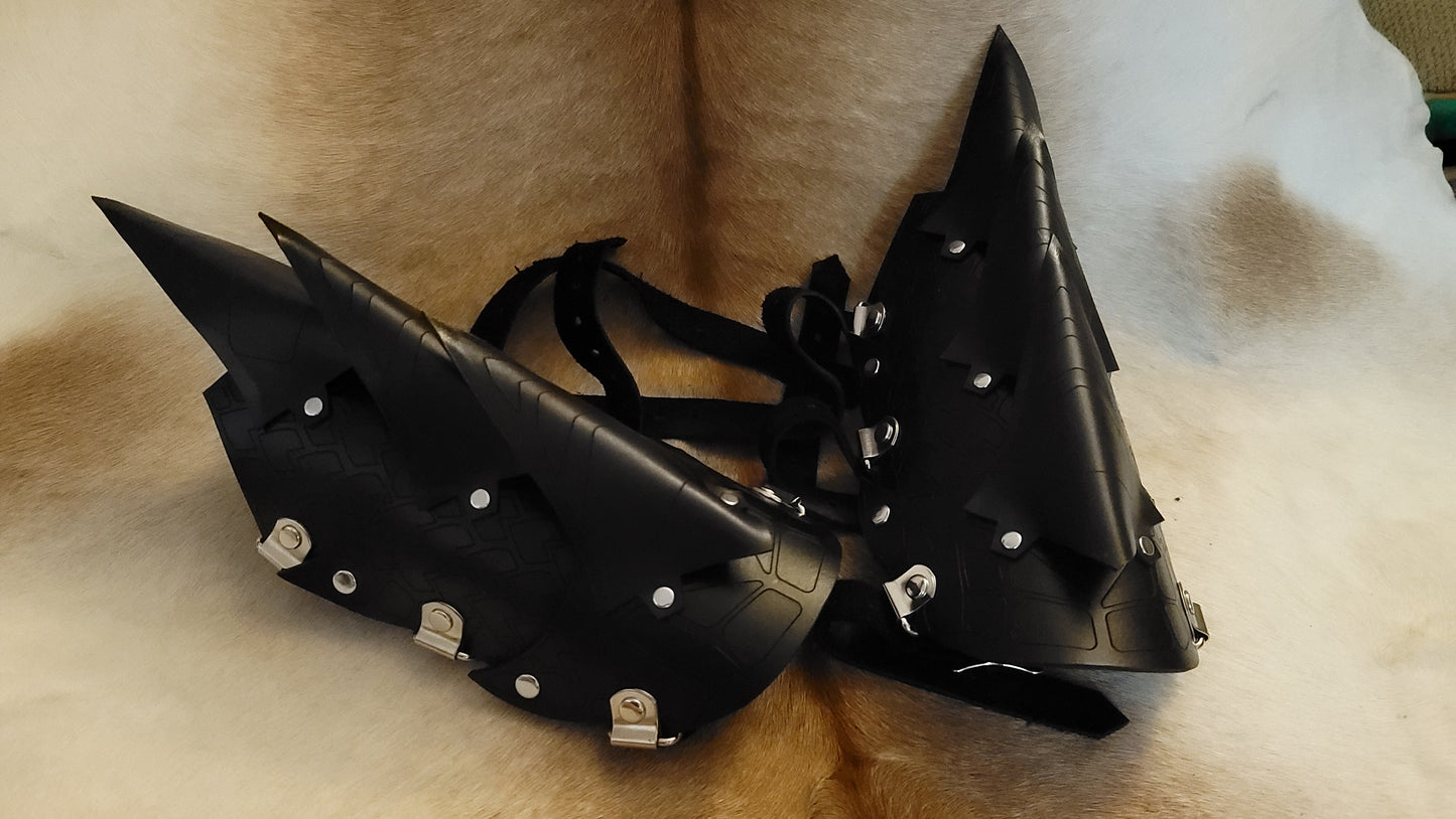 Black Spikey All Leather Hand Claws and Dragon Bracers COMBO SET