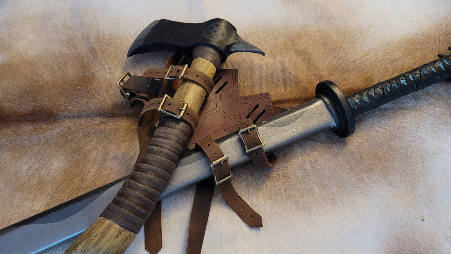 Leather Sword Sheath Scabbard Behind the Back Dual Double Back Carry Holder