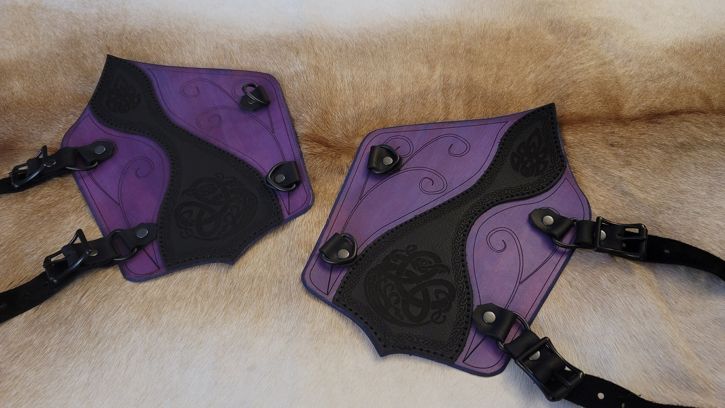 Leather Celtic Elf Elvin Bracers, Arm Guards Gauntlets