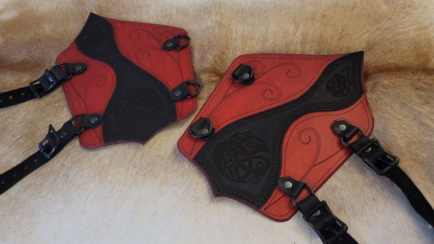 Leather Celtic Elf Elvin Bracers, Arm Guards Gauntlets