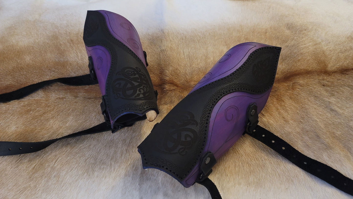 Leather Celtic Elf Elvin Bracers, Arm Guards Gauntlets