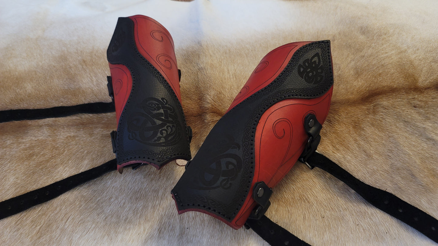 Leather Celtic Elf Elvin Bracers, Arm Guards Gauntlets