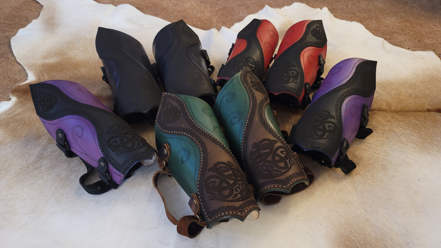 Leather Celtic Elf Elvin Bracers, Arm Guards Gauntlets