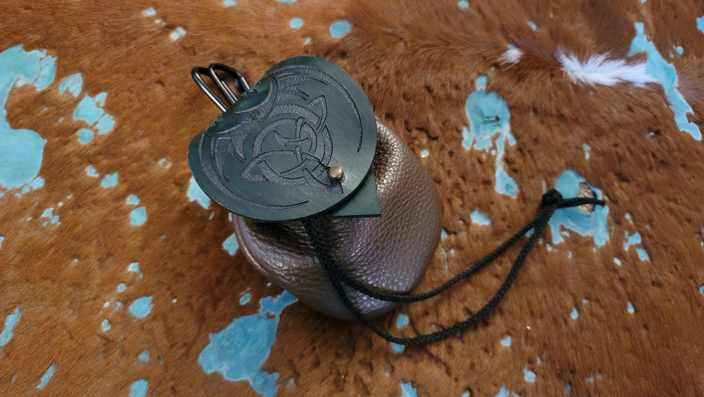 Small Celtic Dragon Leather Dice Bag GLOW in the DARK