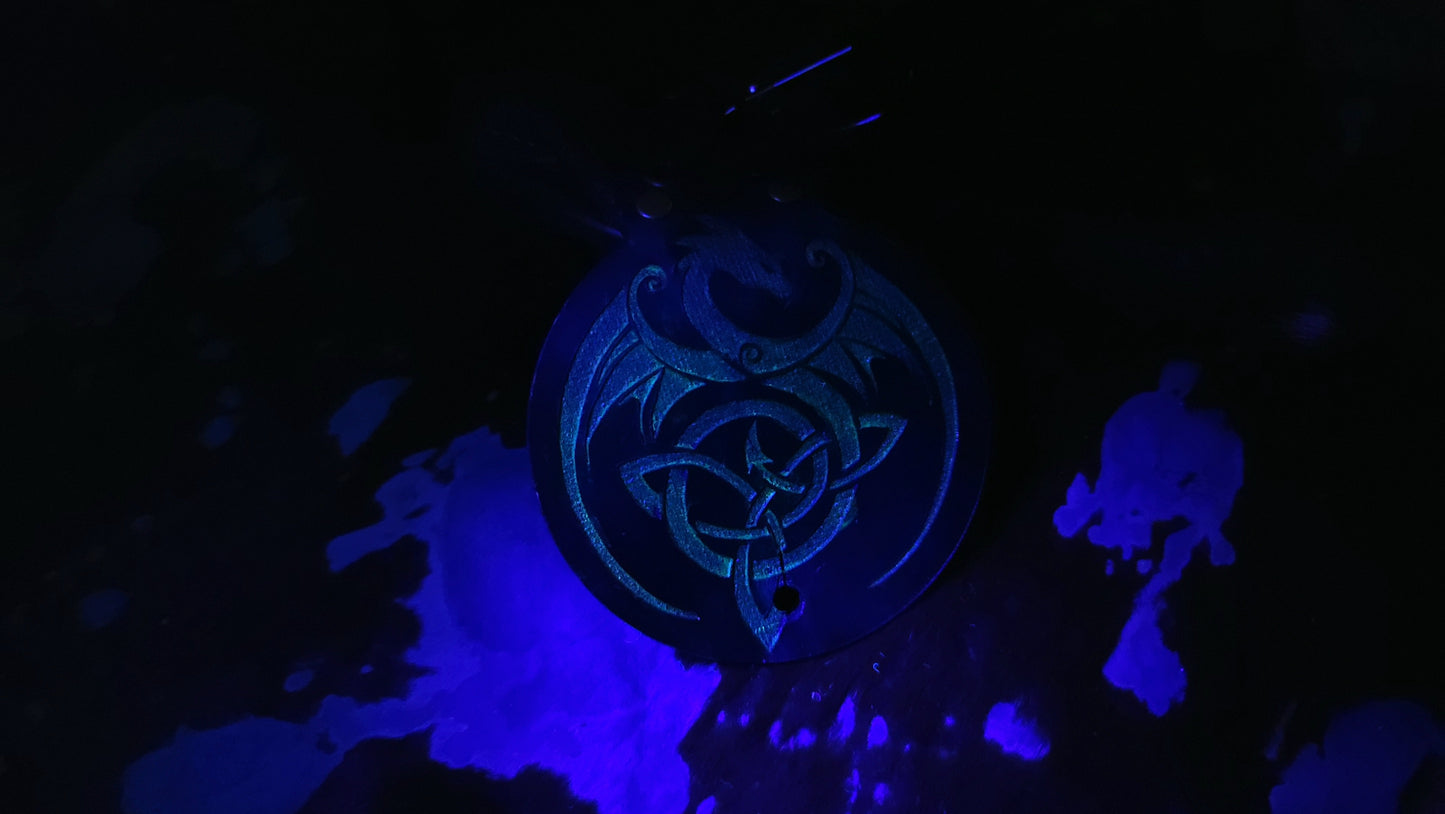 Small Celtic Dragon Leather Dice Bag GLOW in the DARK