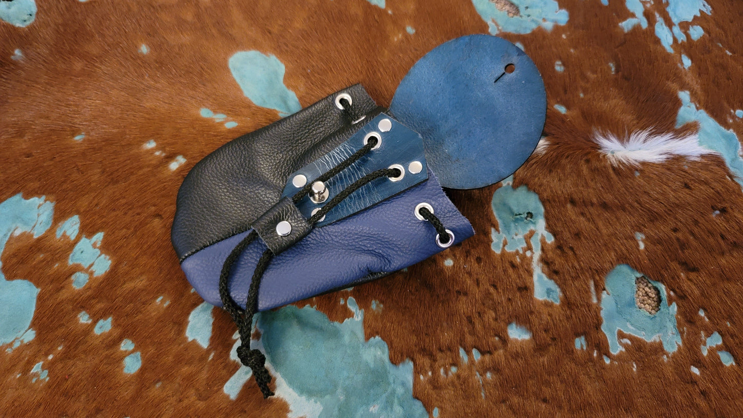 Small Leather Blue Spikey Dragon Dice Bag GLOW in the DARK