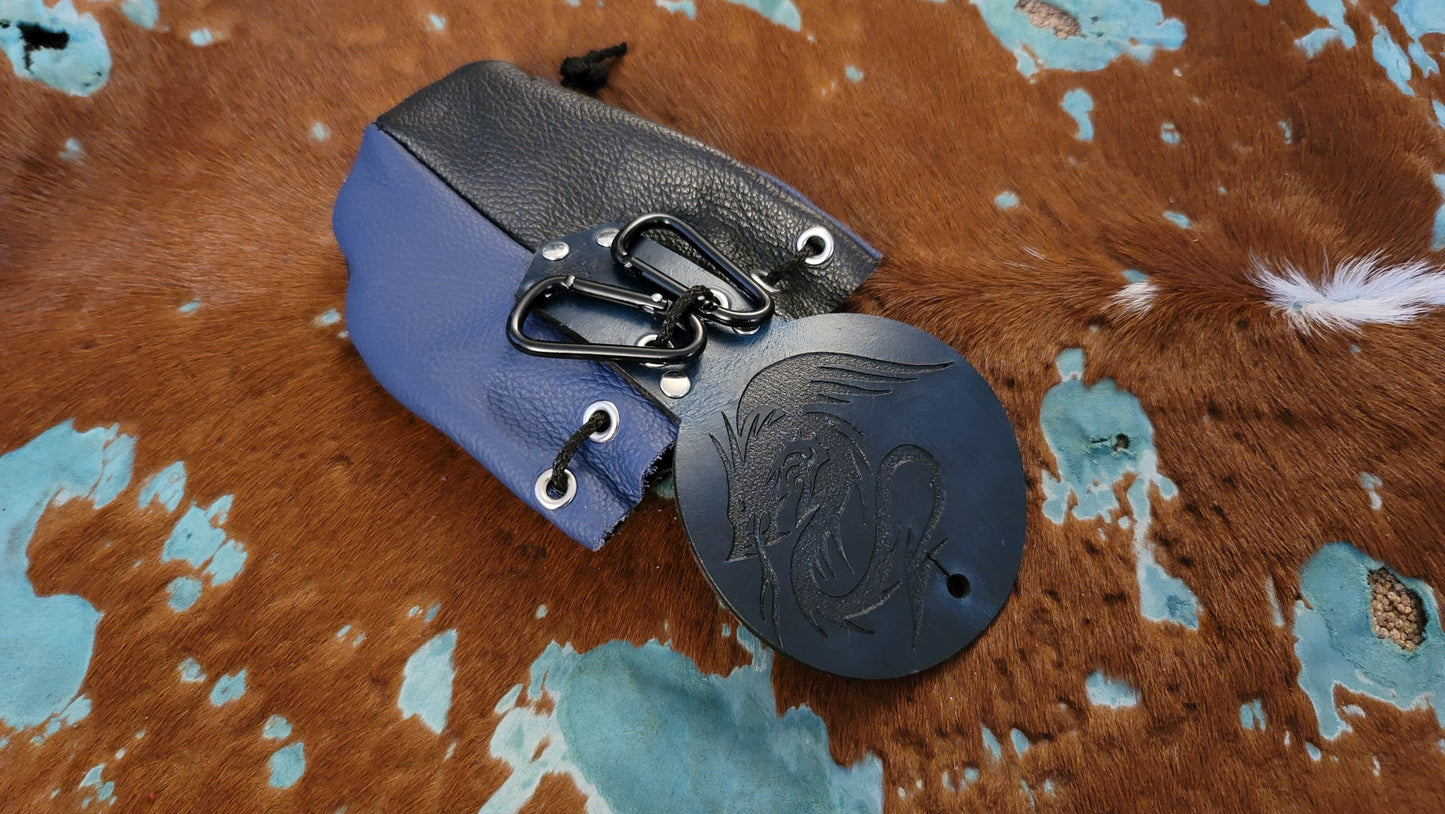 Small Leather Blue Spikey Dragon Dice Bag GLOW in the DARK