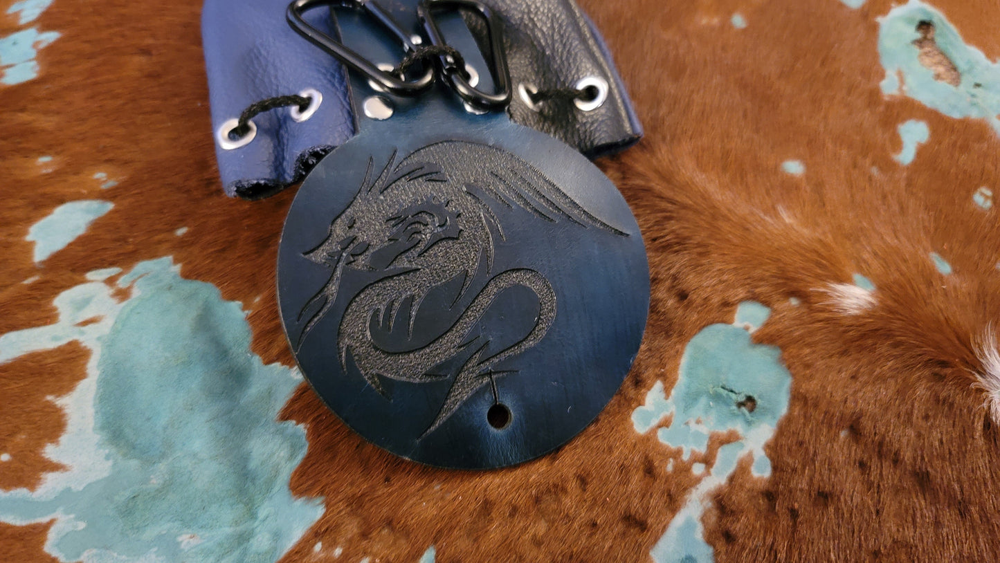Small Leather Blue Spikey Dragon Dice Bag GLOW in the DARK