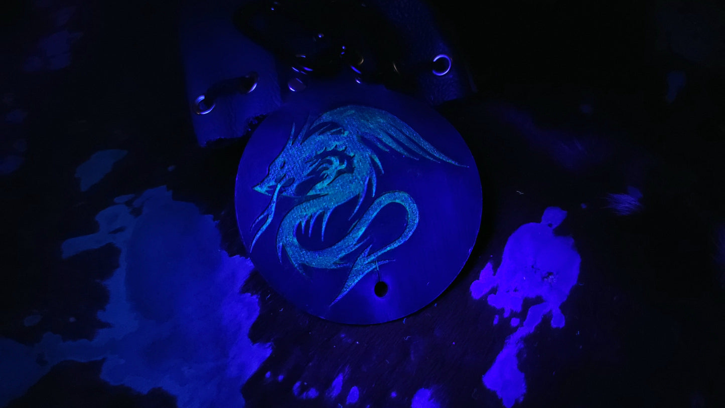 Small Leather Blue Spikey Dragon Dice Bag GLOW in the DARK