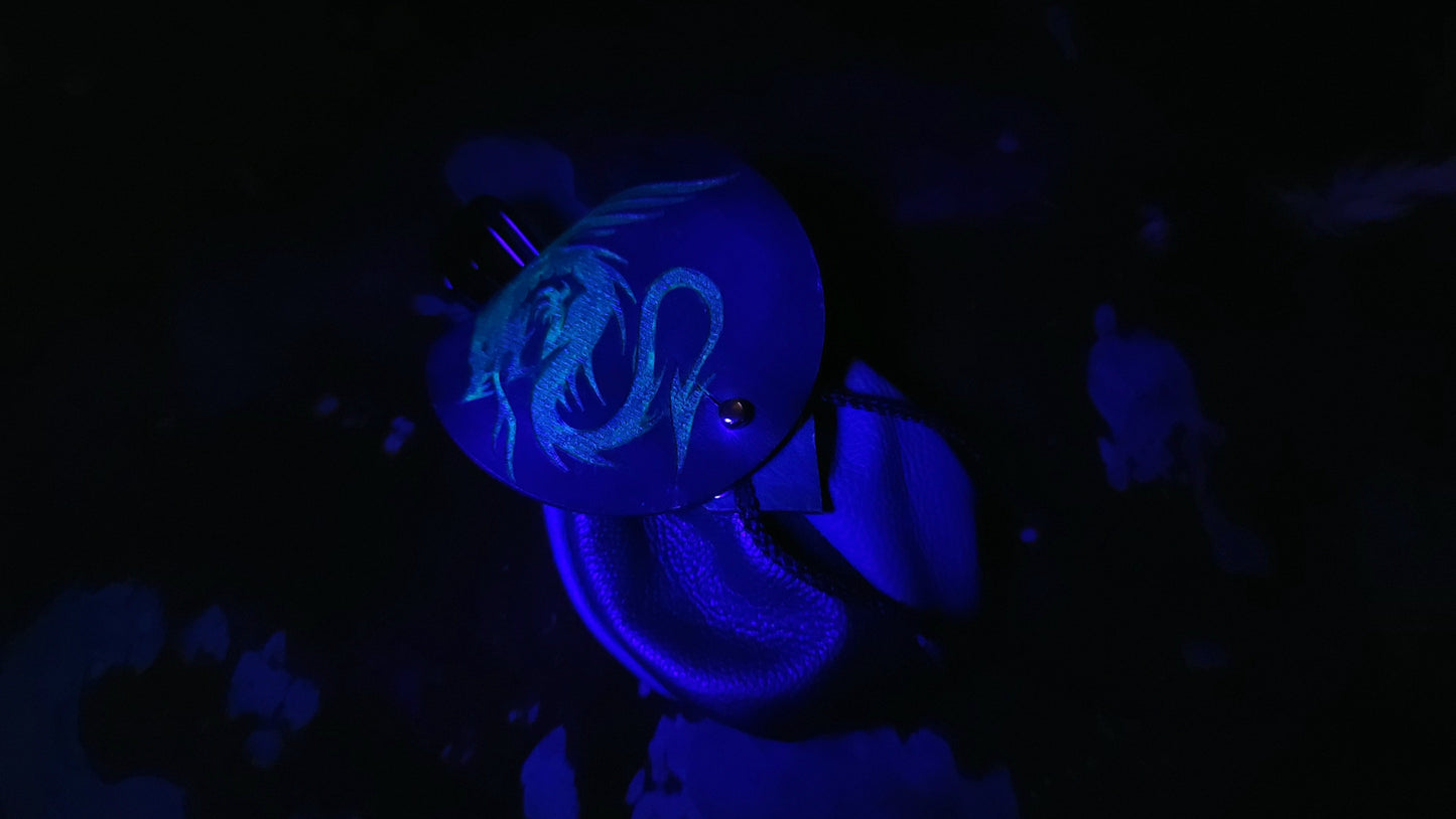 Small Leather Blue Spikey Dragon Dice Bag GLOW in the DARK