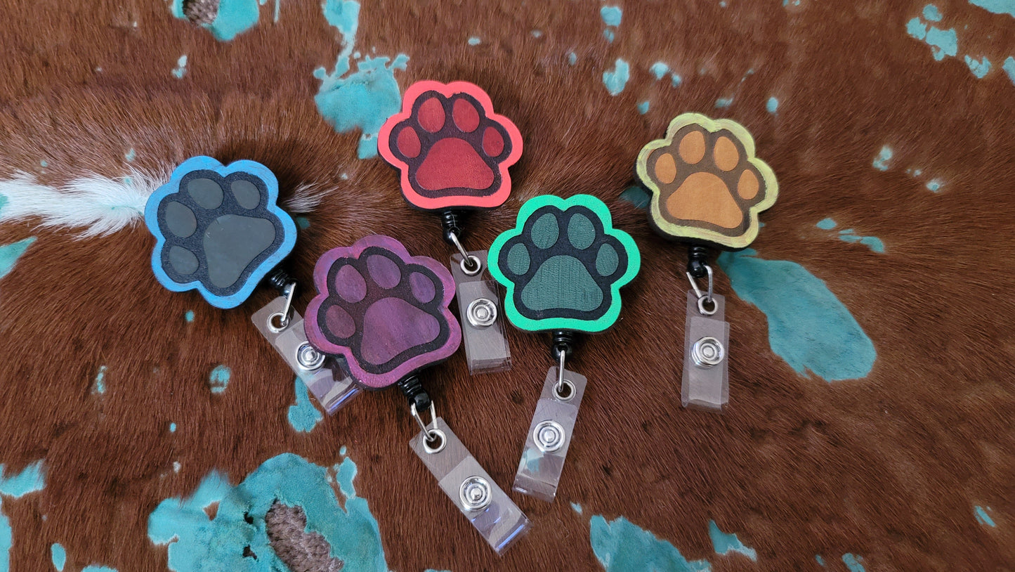 Leather Paw Print Retractable Badge Holder Clip Fastener UV Reactive Glow Furry Accessories