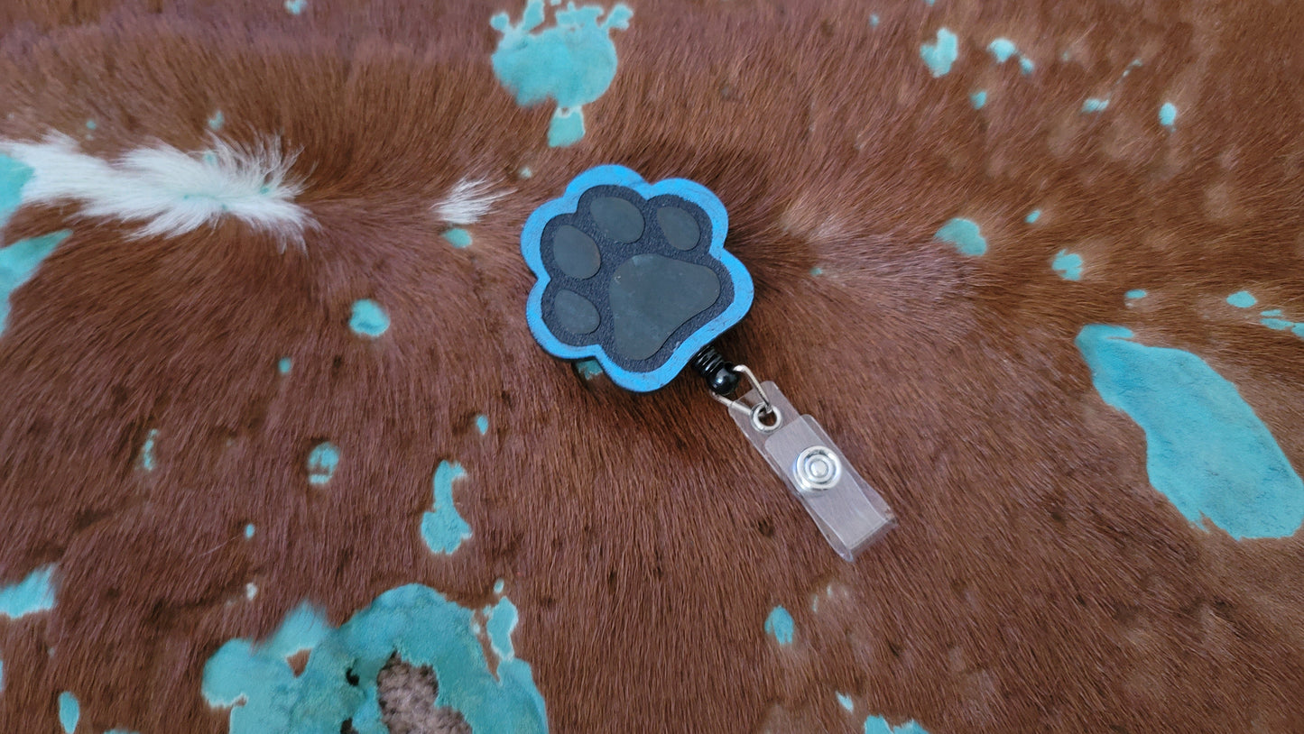 Leather Paw Print Retractable Badge Holder Clip Fastener UV Reactive Glow Furry Accessories
