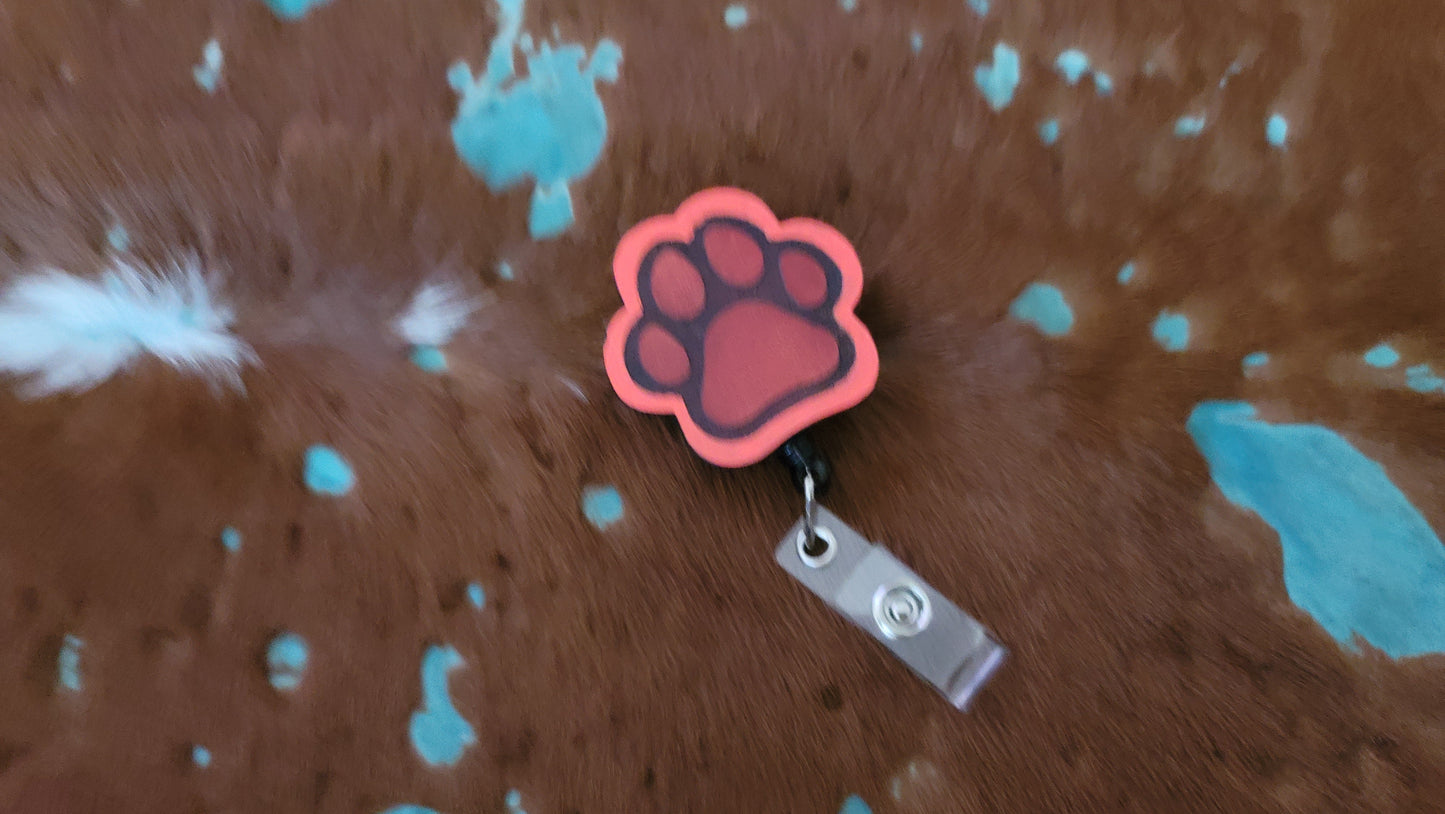 Leather Paw Print Retractable Badge Holder Clip Fastener UV Reactive Glow Furry Accessories