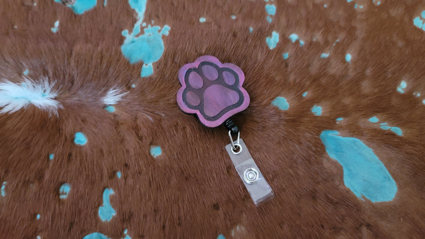 Leather Paw Print Retractable Badge Holder Clip Fastener UV Reactive Glow Furry Accessories