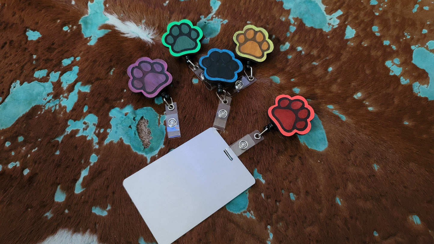 Leather Paw Print Retractable Badge Holder Clip Fastener UV Reactive Glow Furry Accessories