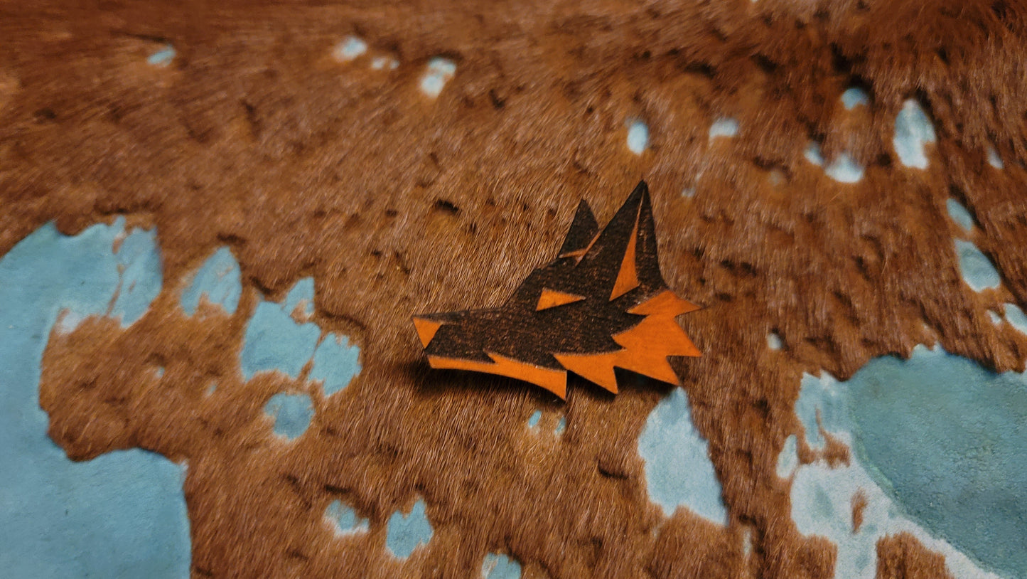 Reverse Color Fox Head UV GLOW Leather Pins Lapel