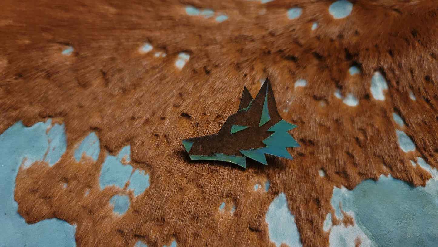 Reverse Color Fox Head UV GLOW Leather Pins Lapel