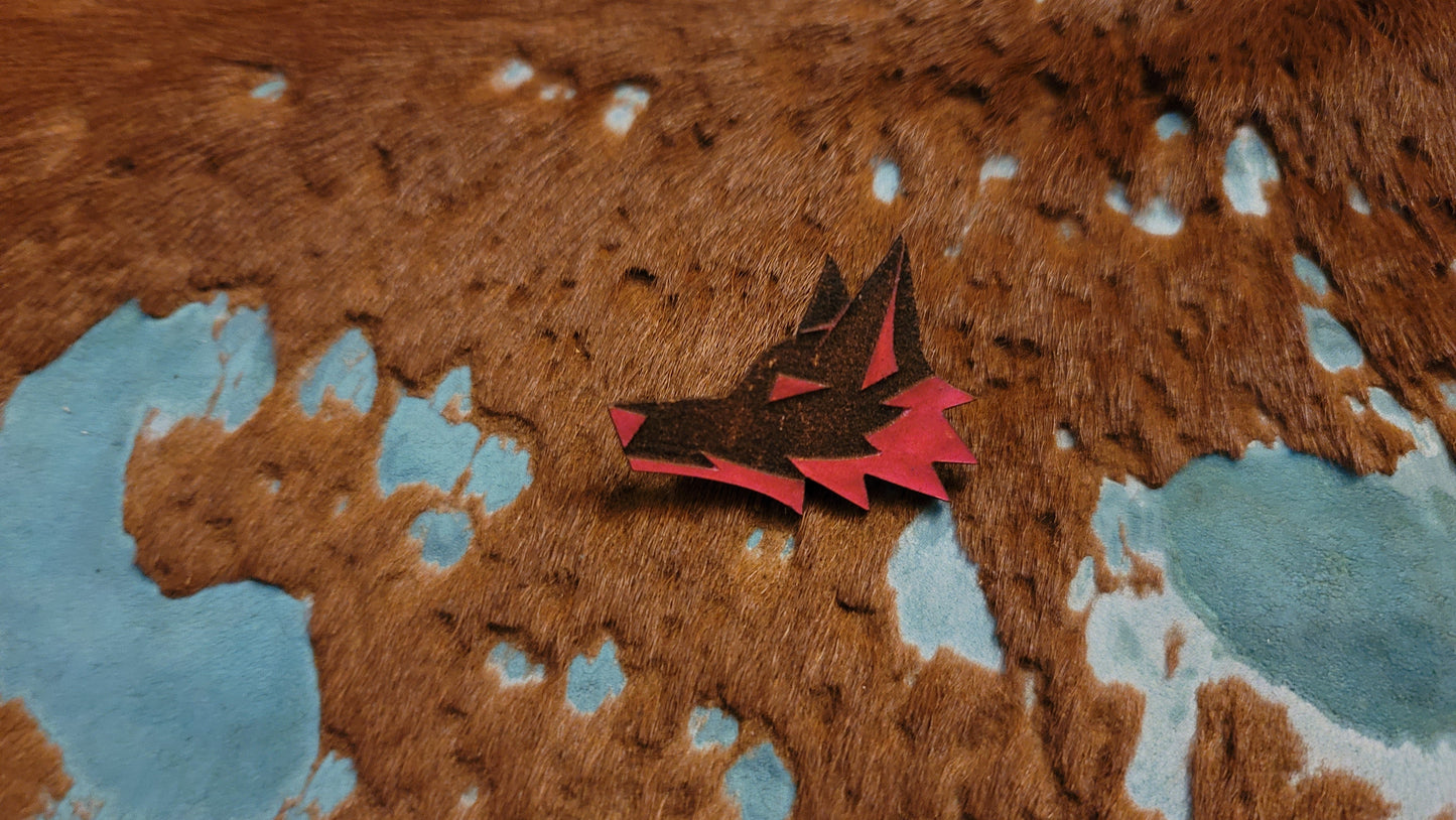 Reverse Color Fox Head UV GLOW Leather Pins Lapel