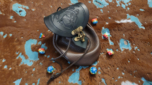 Large Celtic Dragon Leather Dice Bag