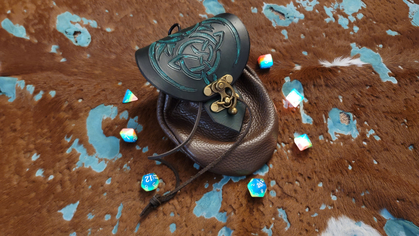 Large Celtic Dragon Leather Dice Bag