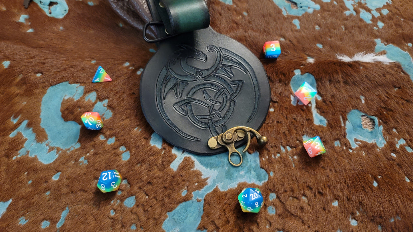 Large Celtic Dragon Leather Dice Bag