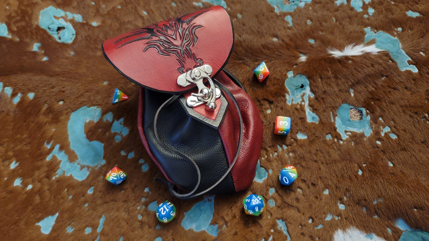 Large Leather Dragon Head Dice Bag, GLOWS in the Dark