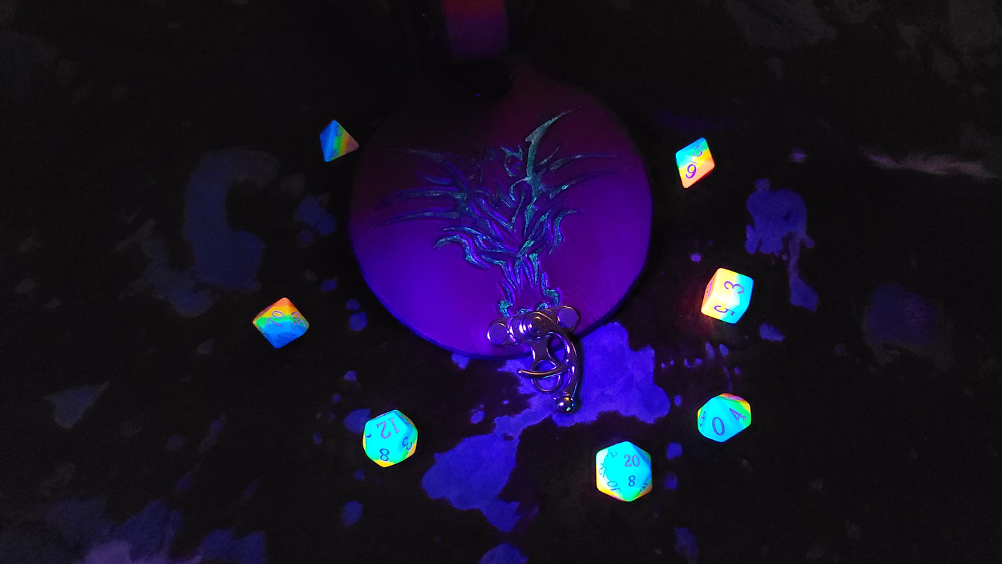 Large Leather Dragon Head Dice Bag, GLOWS in the Dark