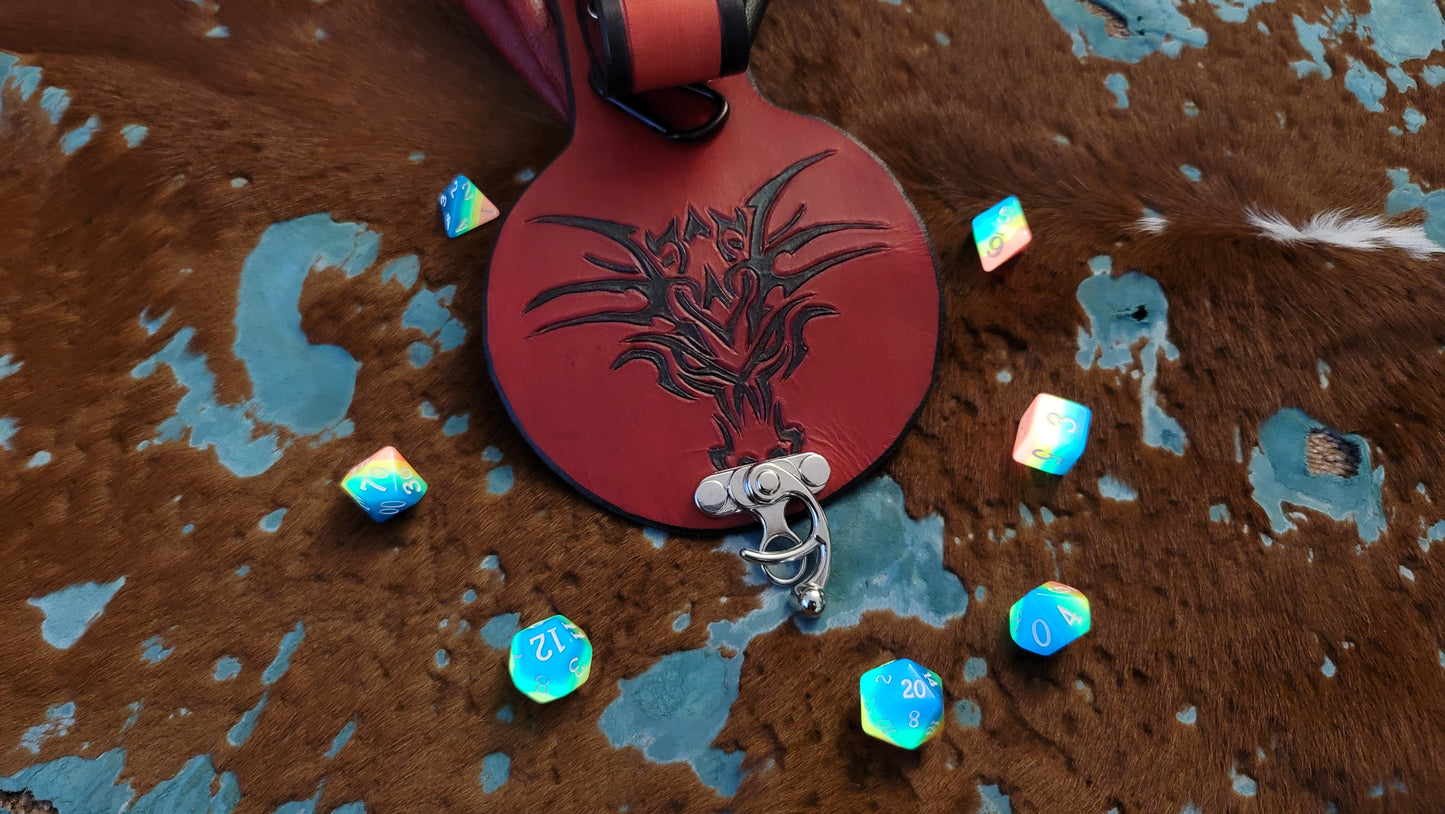 Large Leather Dragon Head Dice Bag, GLOWS in the Dark