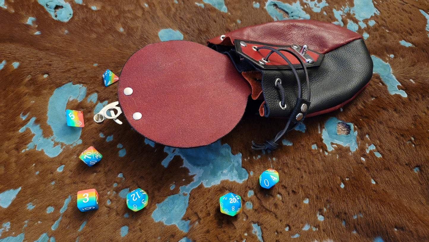 Large Leather Dragon Head Dice Bag, GLOWS in the Dark