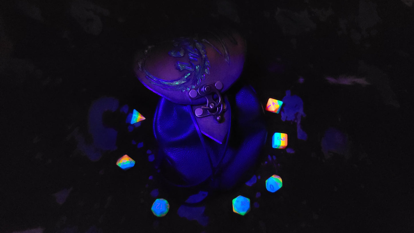 Large Golden Lightning Dragon Leather Dice Bag