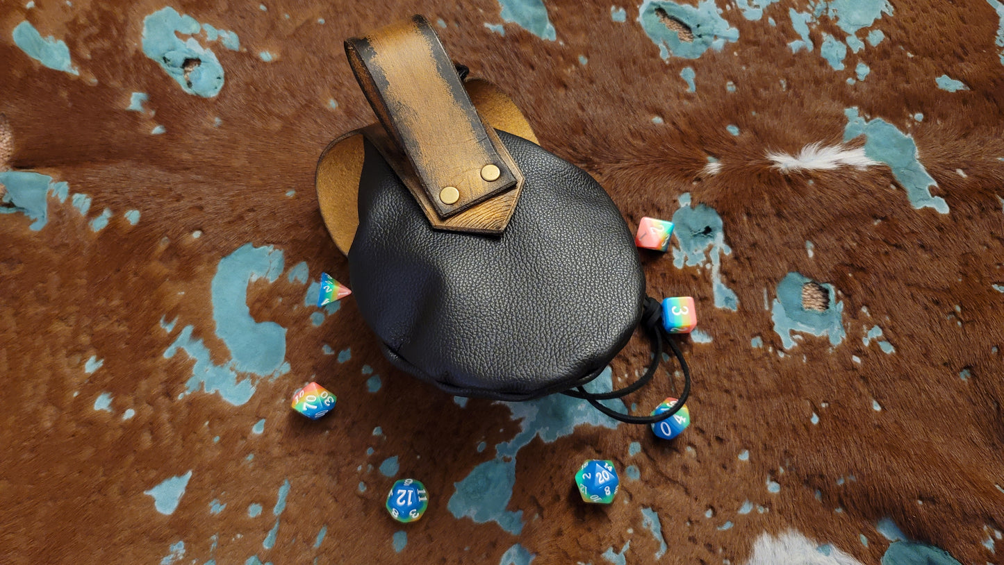 Large Golden Lightning Dragon Leather Dice Bag